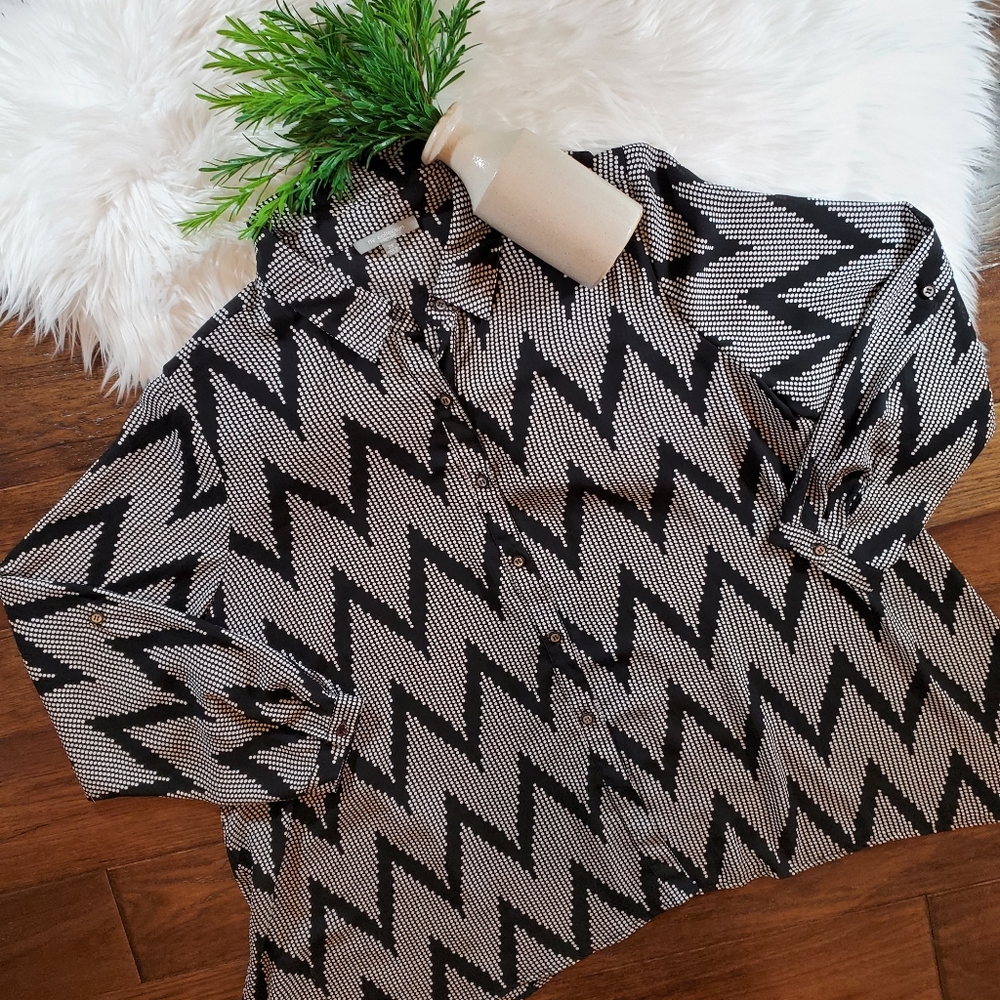 NY COLLECTION Zig Zag Button Down Top | sz 3x